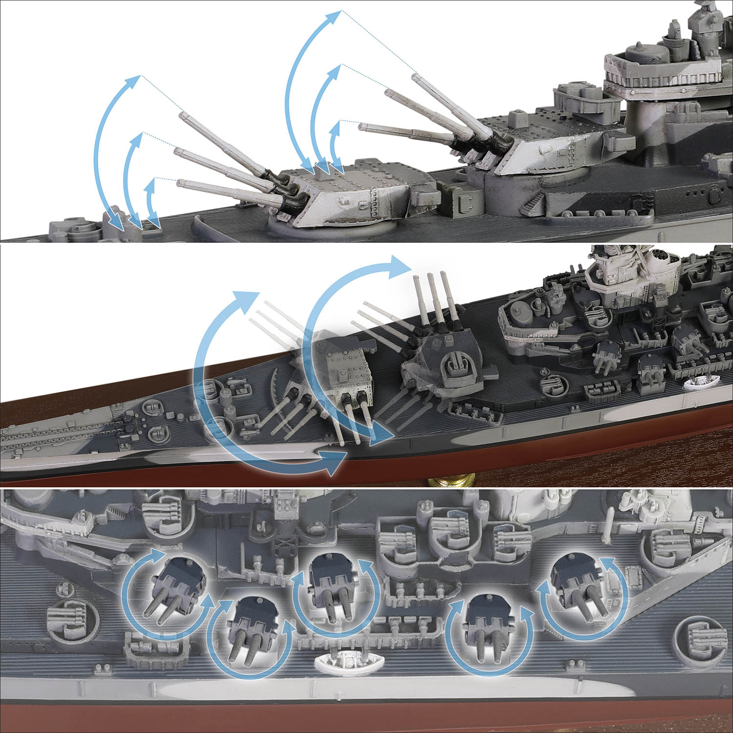 New optimized: 1. Each cannon barrel can be raised and lowered 2. Each main gun and secondary gun can rotate